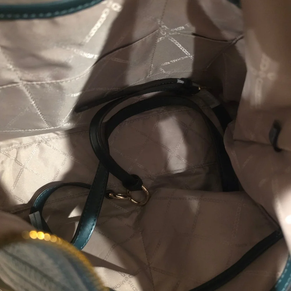 Michael Kors Hobo Bag Women Large Teal Green Excellent Pebbled Leather Gold Logo